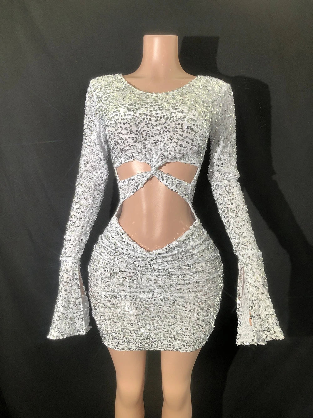 Shining Sequins Evening Prom Celebrate Birthday Dress Sexy Hollow Short Dress Singer Show Performance Dance Costum Stage Wear