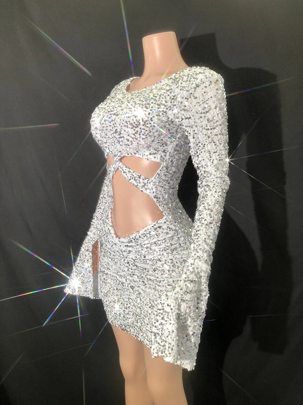 Shining Sequins Evening Prom Celebrate Birthday Dress Sexy Hollow Short Dress Singer Show Performance Dance Costum Stage Wear