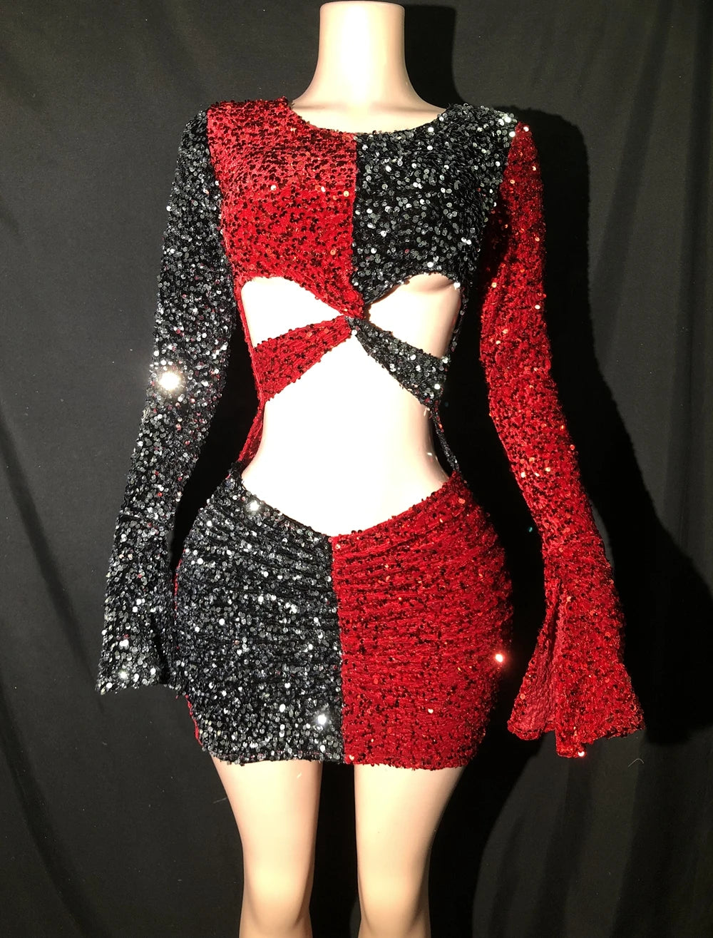 Shining Sequins Evening Prom Celebrate Birthday Dress Sexy Hollow Short Dress Singer Show Performance Dance Costum Stage Wear