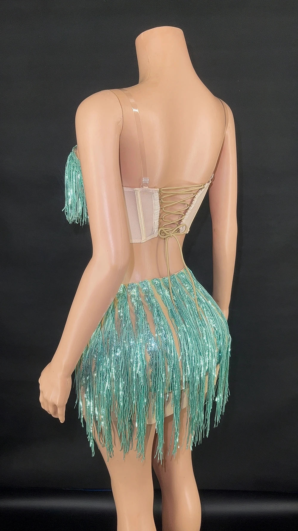 Shining Sequins Fringe Tube Top Short Skirt Two Pieces Women Sexy Party Birthday Dress Performance Dance Costume Show Stage Wear