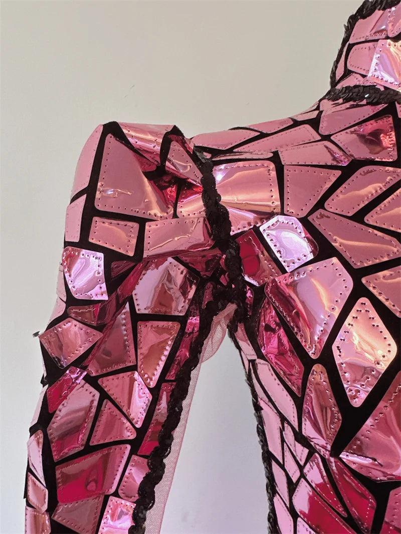 Shining Sequins Long Sleeve Short Mini Dress Evening Celebrate Birthday Party Dress Nightclub Dance Costume Singer Stage Clothes