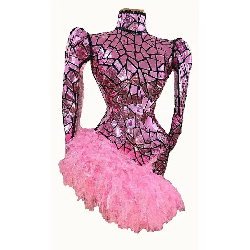 Shining Sequins Long Sleeve Short Mini Dress Evening Celebrate Birthday Party Dress Nightclub Dance Costume Singer Stage Clothes