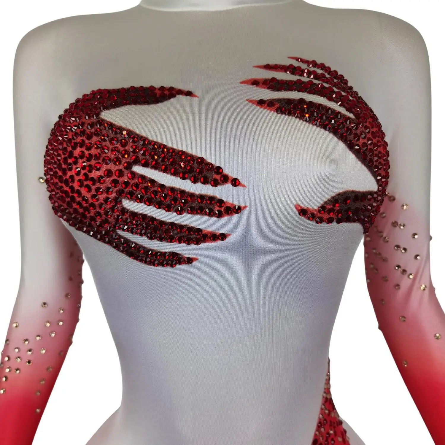 Shiny Red Hands Printed Jumpsuit Gloves Sexy White Performance Costume Singer Show Stage Wear Party Birthday Outfit