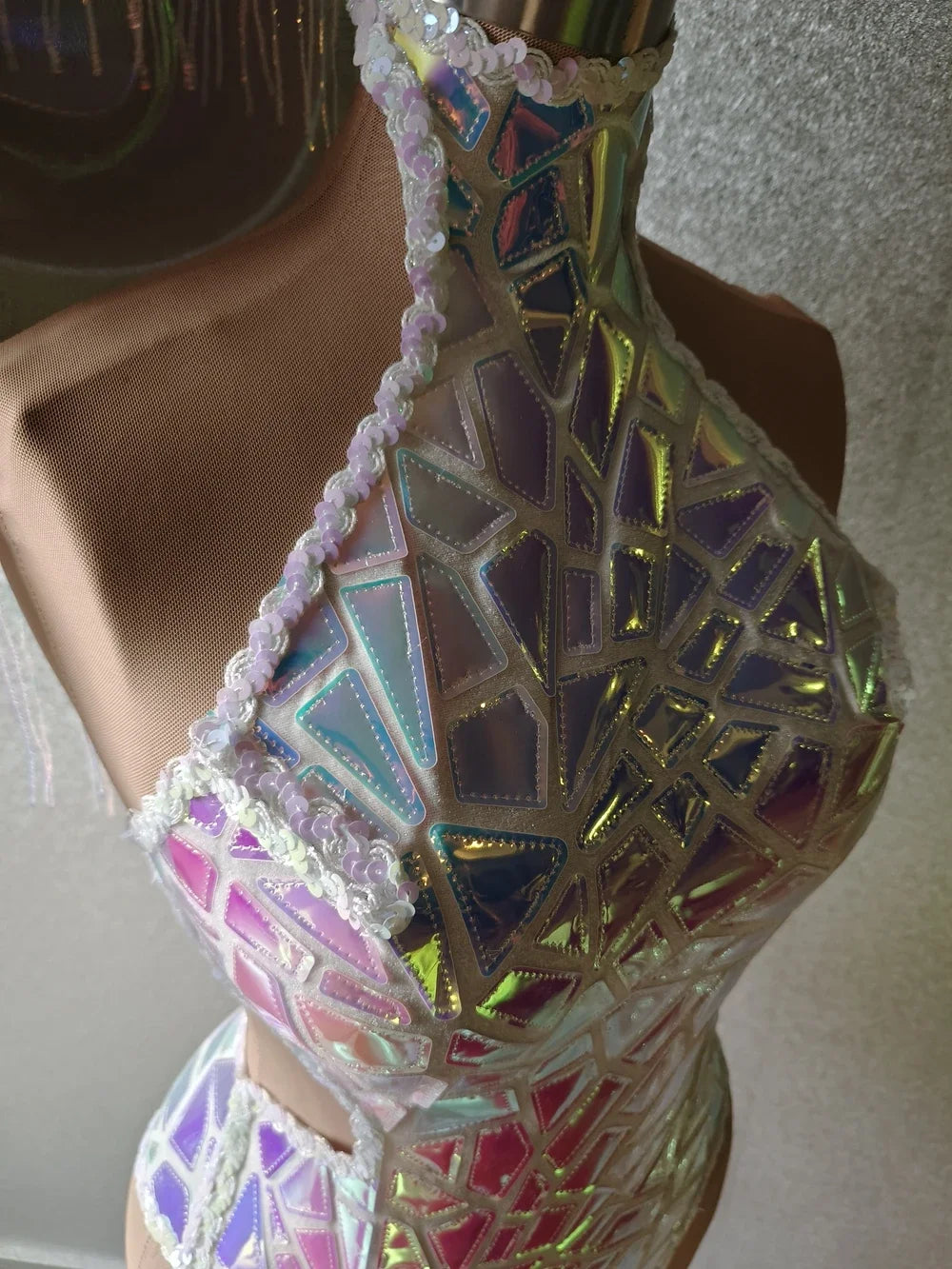 Shiny Sequins Sleeveless Halter Bodysuit with Hat for Women Sexy Performance Dance Costume Nightclub Singer Dancer Stage Wear