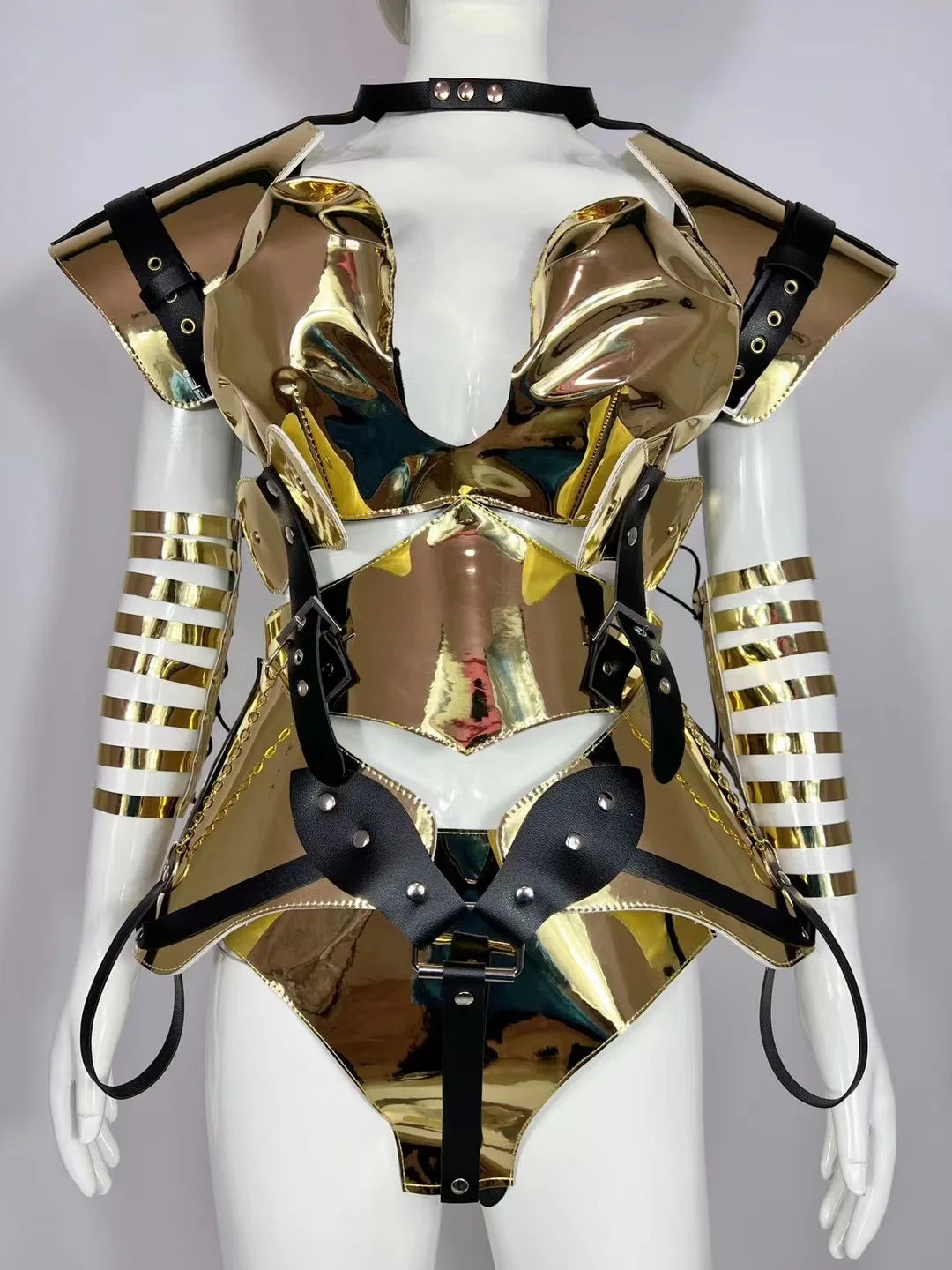 Silver Black Gold Helmet Armor Dance Performance Costume Outfit Party Cosplay Celebrate Costumes Stage Show Collections