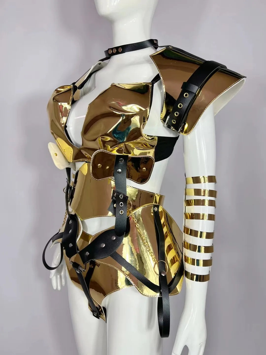 Silver Black Gold Helmet Armor Dance Performance Costume Outfit Party Cosplay Celebrate Costumes Stage Show Collections
