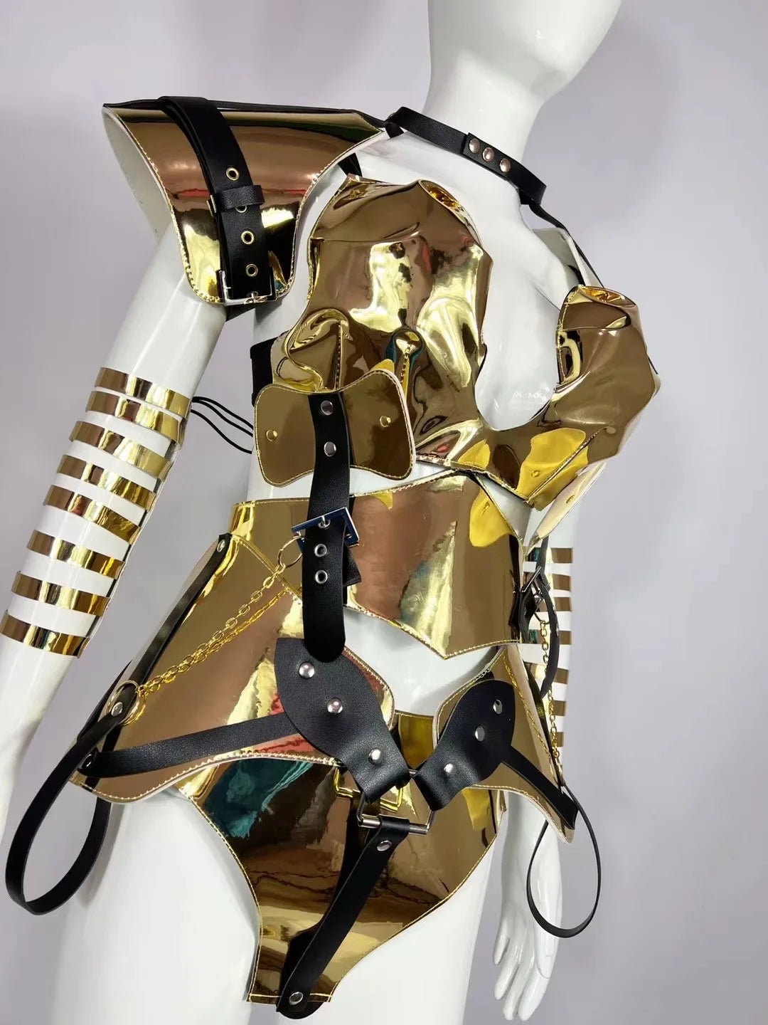 Silver Black Gold Helmet Armor Dance Performance Costume Outfit Party Cosplay Celebrate Costumes Stage Show Collections