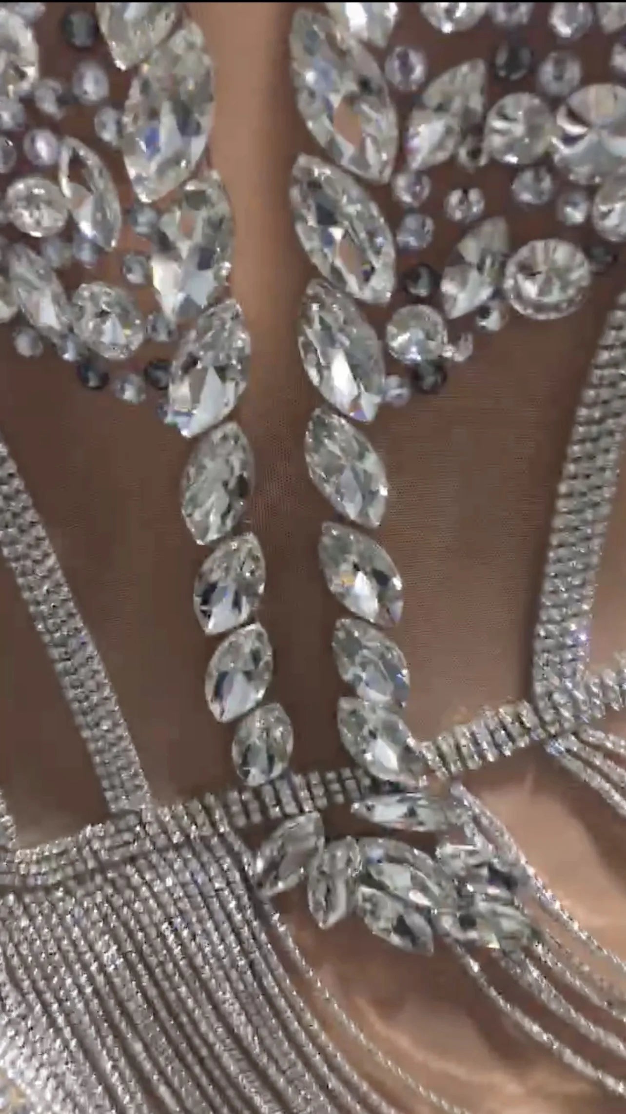 Silver Rhinestone Chains Fringes Sexy Dress Evening Birthday Celebrate Prom Party Outfit Costume Women Dancer Show Dress