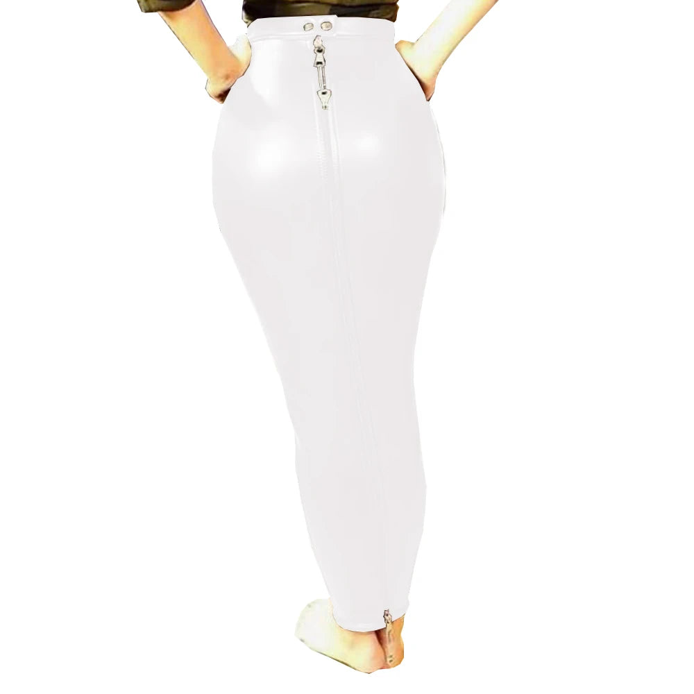 High Waist Bodycon Hobble Bondage Lockable Full Zip Skirt Women PU Leather Slim Long Pencil Skirts Goth Fun Costume S-7XL