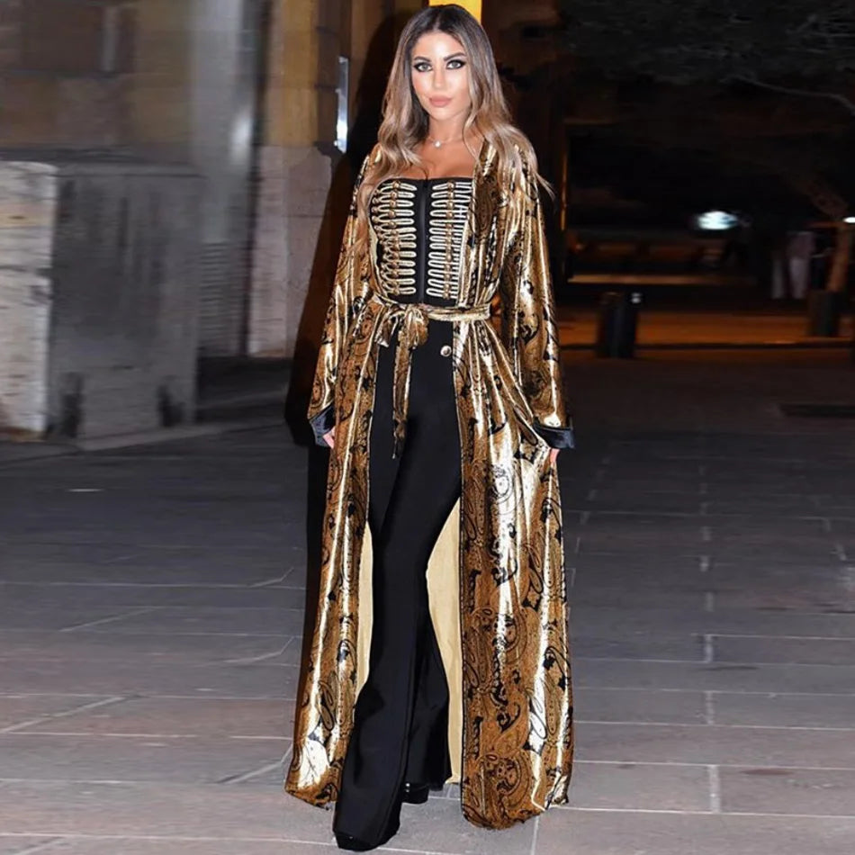 Slim Cut Strapless Gold Button Embellished Two Piece Bandage Pants Set Sleeveless Off The Shoulder Long Leg Skinny Pants