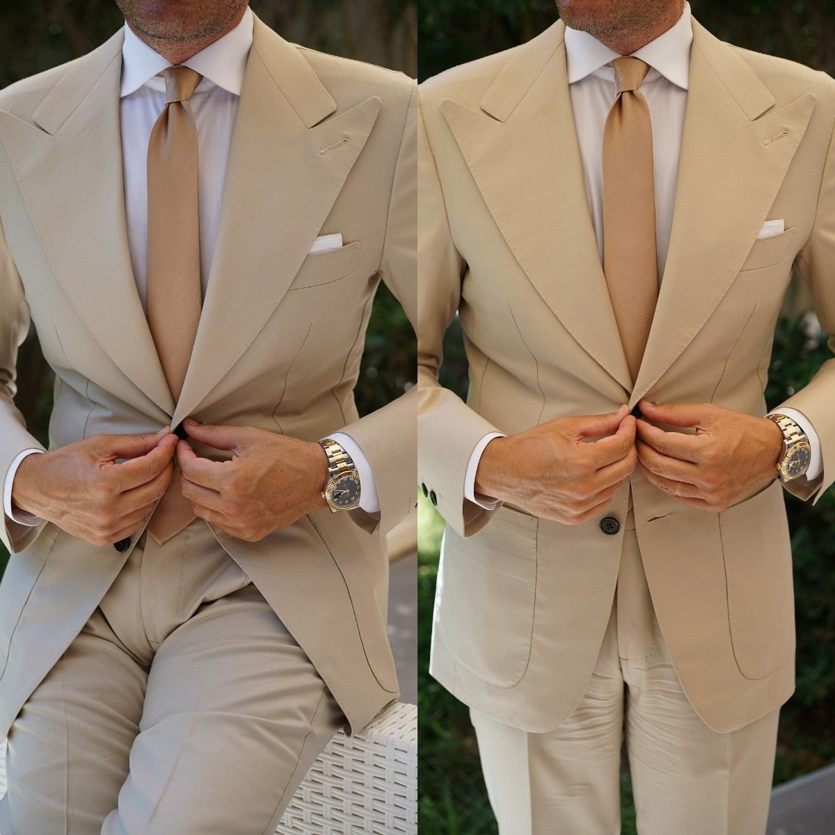 Solid Color Nude Men Suits for Wedding 2 Pieces Groom Party Slim Fit Blazer Casual Homme Formal Business Office Jacket Pants