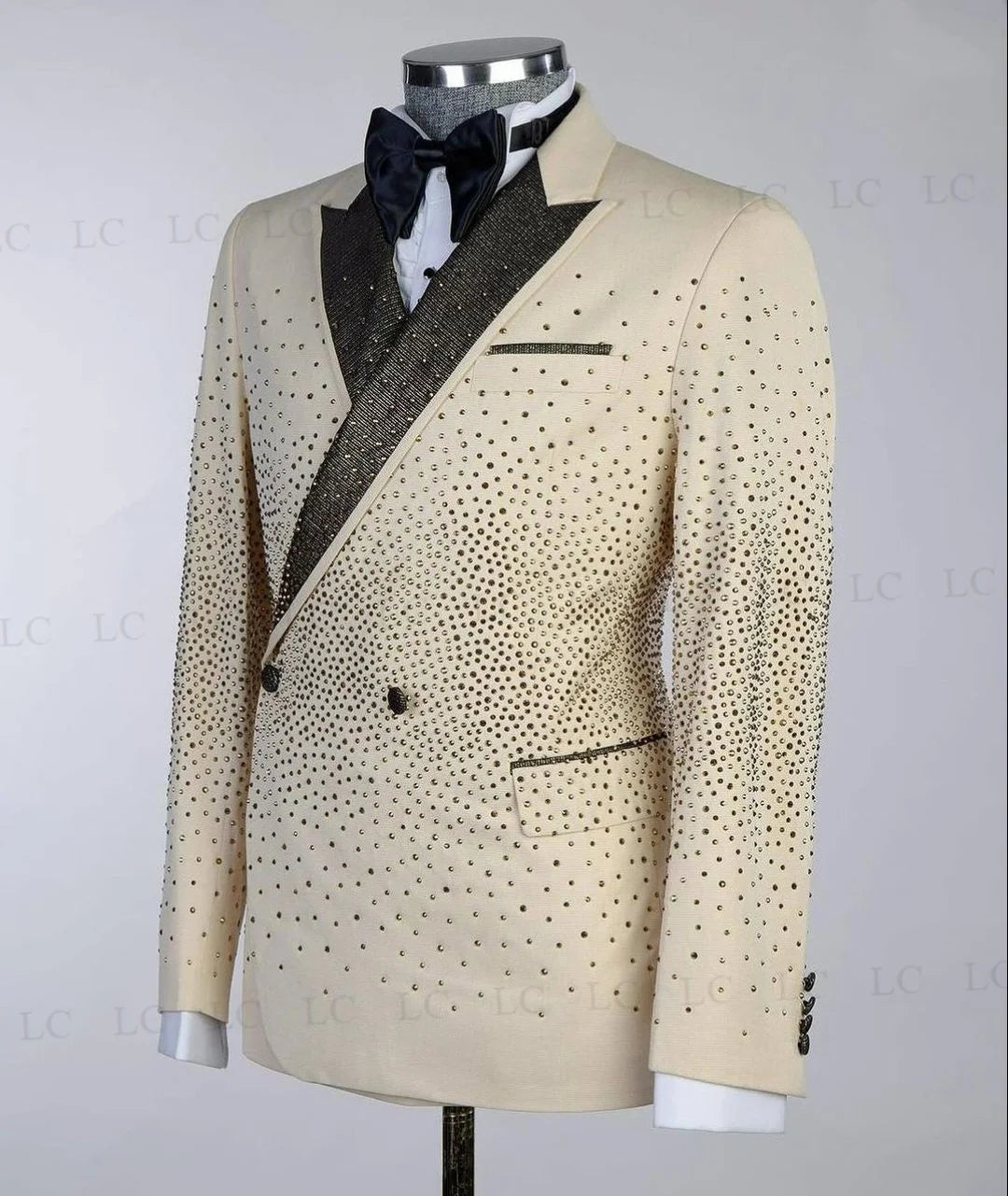 Sparkly 2 Piece Blazer One Button Men Suits Tuxedo Beadings Crystals High Fashion Party Wear Prom Wedding Groom Plus Size Custom