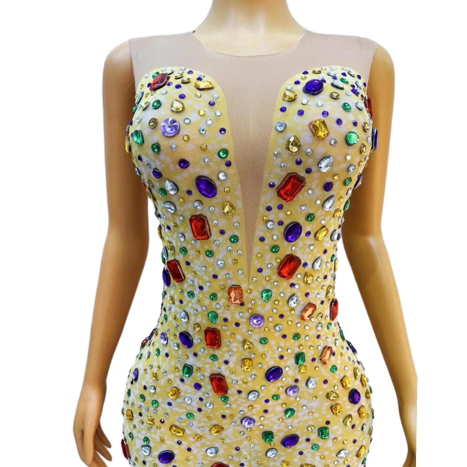 Sparkly Colorful Crystals Luxury Diamond Women Birthday Party Gowns Sexy Sheer Mesh Black Girl Long Prom Dresses