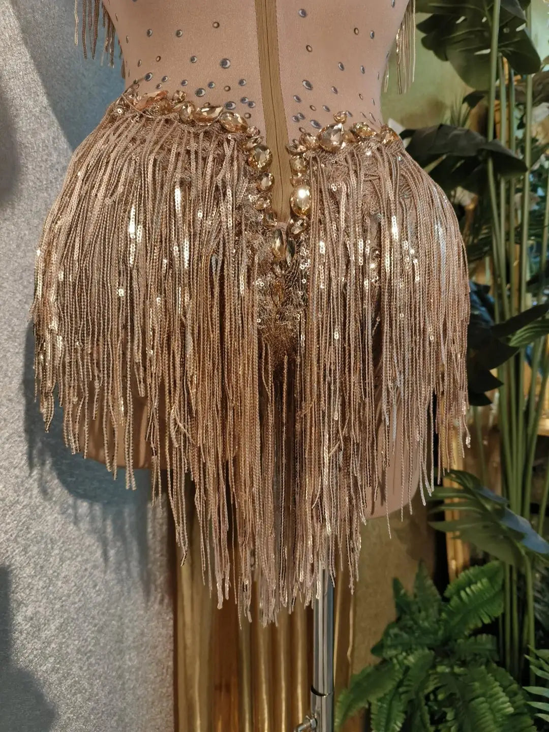 Sparkly Crystals Fringes Bodysuit Sexy Tassel Leotard Jazz Dance Costume One-piece Stage Wear Dancer Performance Show Clothing