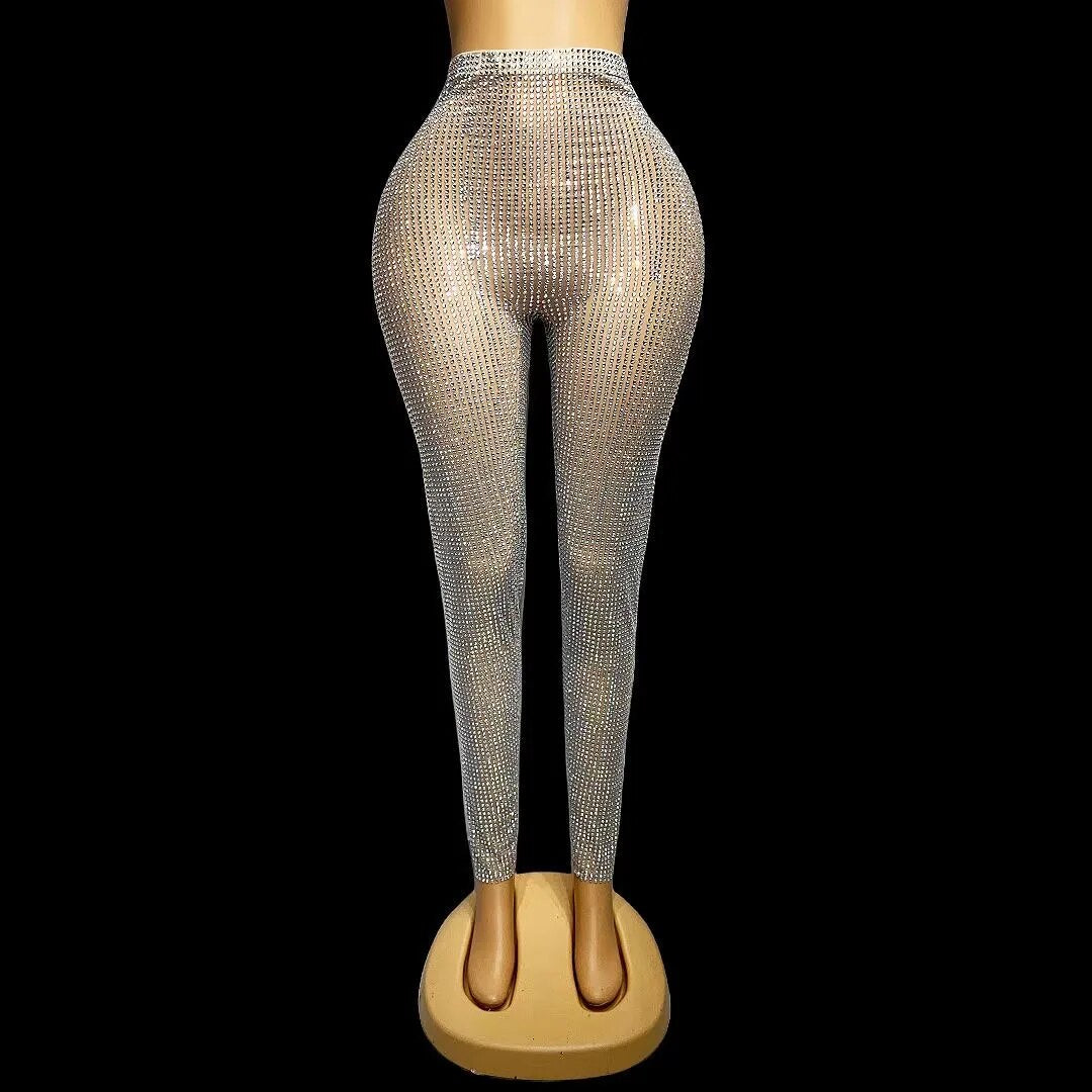 Sparkly Full AB Crystals Pants Prom Outfit Party Celebrate Glisten SexyDance Showcostu