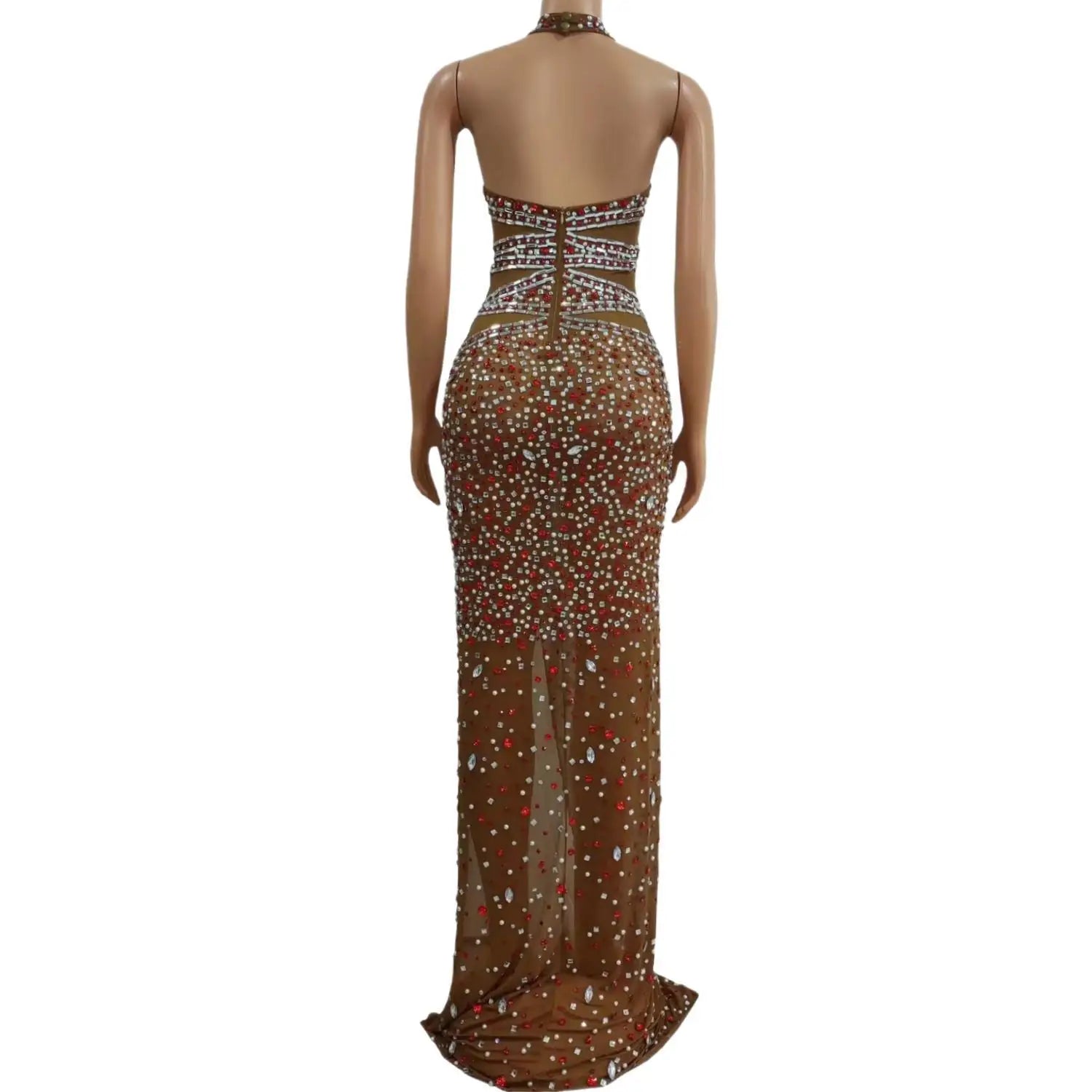 Sparkly Luxury Prom Dresses See Through Red Glitter Beaded African Black Girl High Fork Prom Birthday Prom Party Gowns