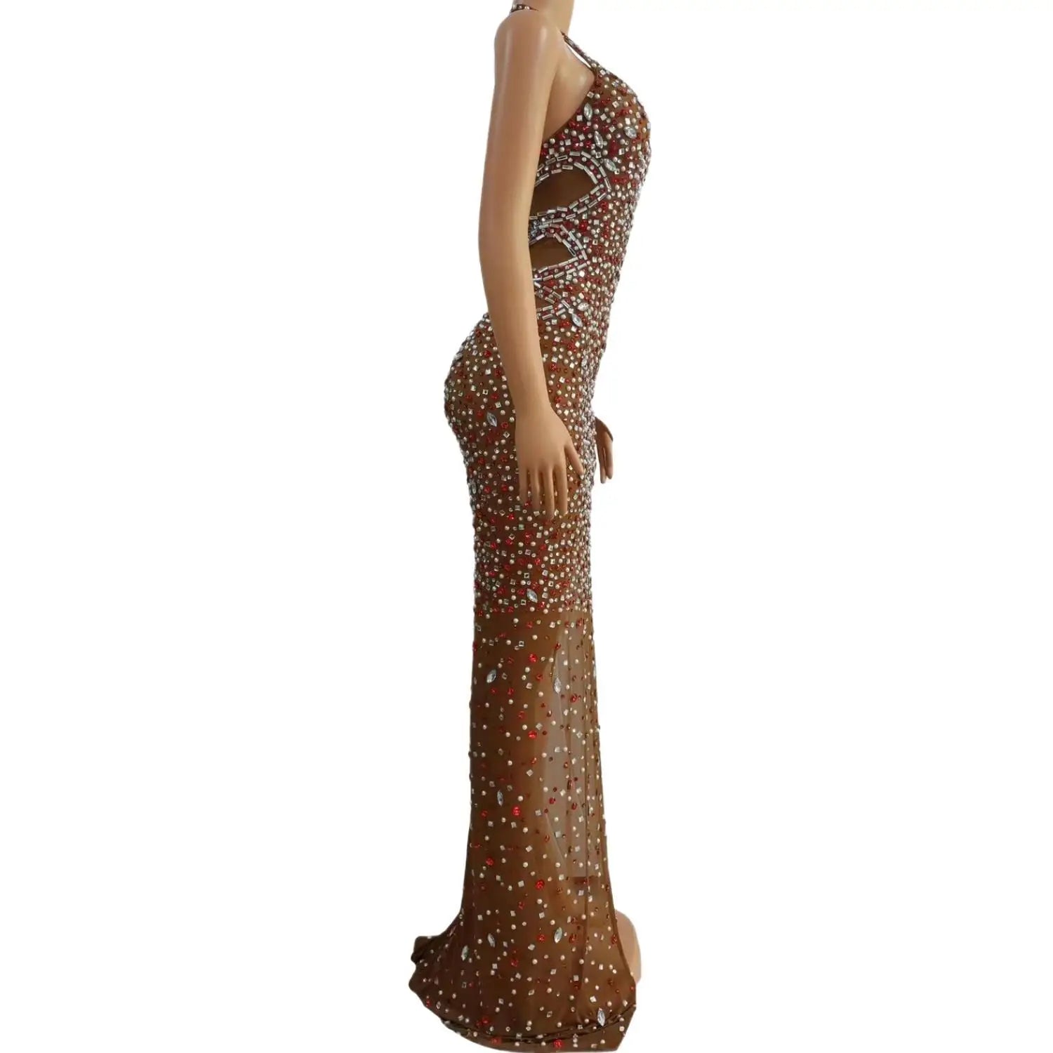 Sparkly Luxury Prom Dresses See Through Red Glitter Beaded African Black Girl High Fork Prom Birthday Prom Party Gowns