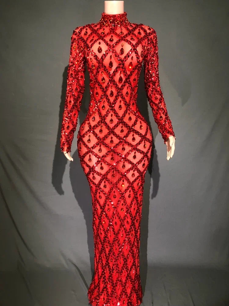 Sparkly Purple Diamonds Mesh Celebrate Evening Wedding Prom Birthday Dress Sexy Photoshoot Long Dress Stage Performance Costume