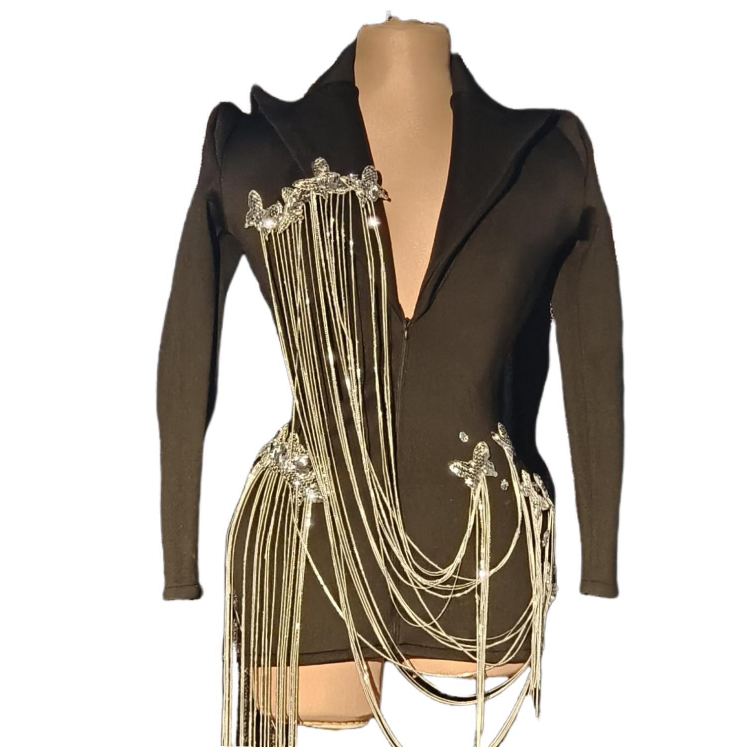 Sparkly Rhinestones Exaggerated Sleeves Black Jacket Sexy Singer Dancer Nightclub Jazz Dance Costume Performance Show Wear