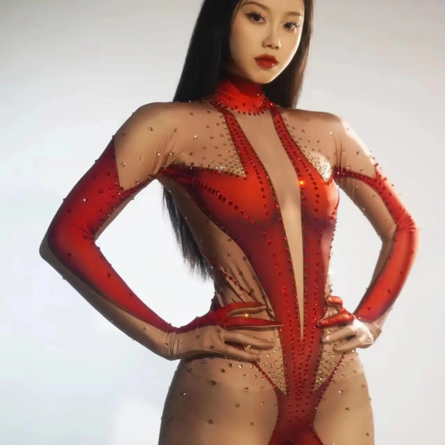 Women Shining Jumpsuit Gloves Sexy Birthday Party Nightclub Outfit Dancer Show Rompers Stage Wear Performance Costume 