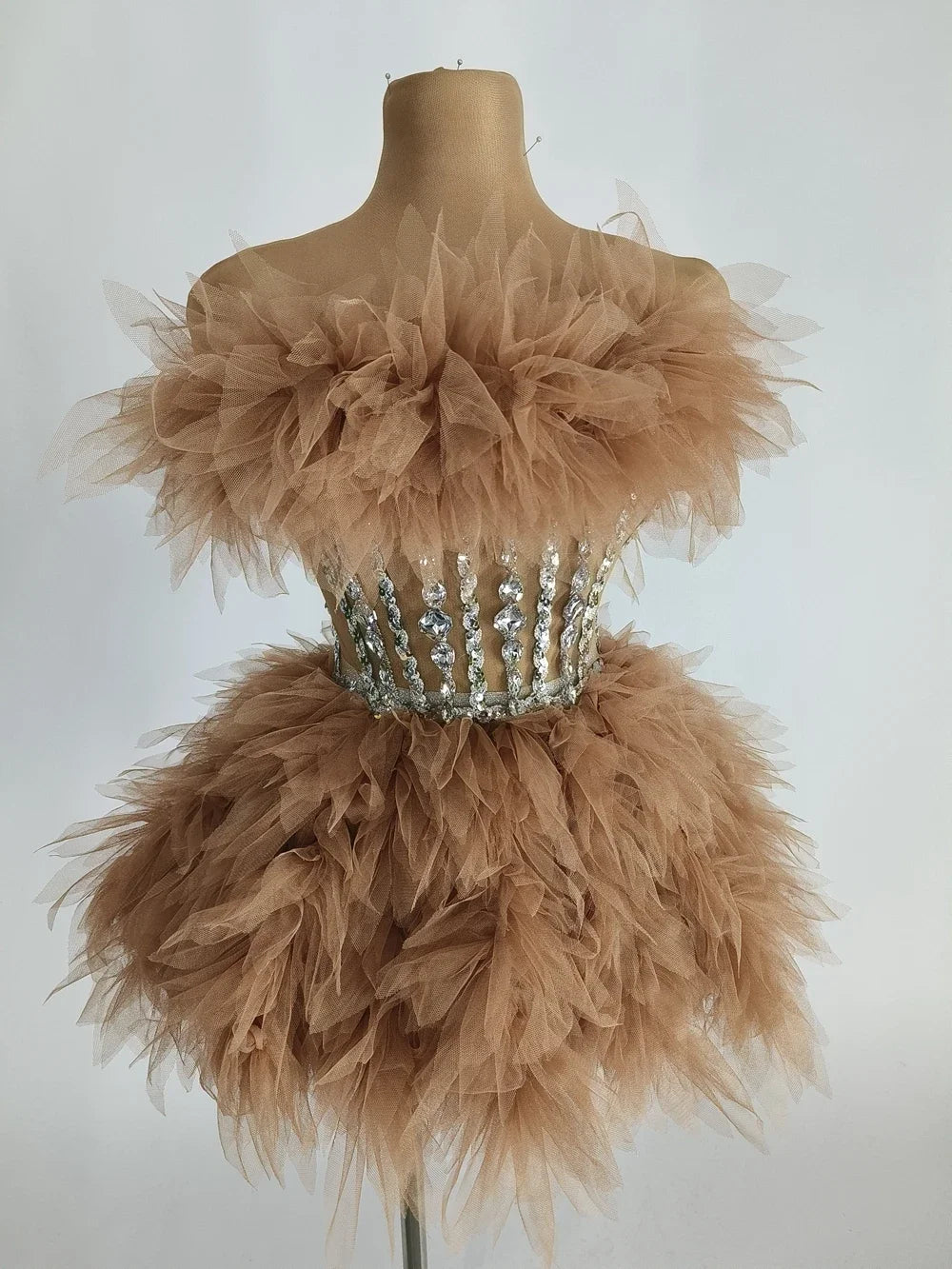 Sparkly Rhinestones Sequins Tube Tutu Mesh Dresses for Women Sexy Birthday Party Prom Evening Dress Photo Shoot Wear