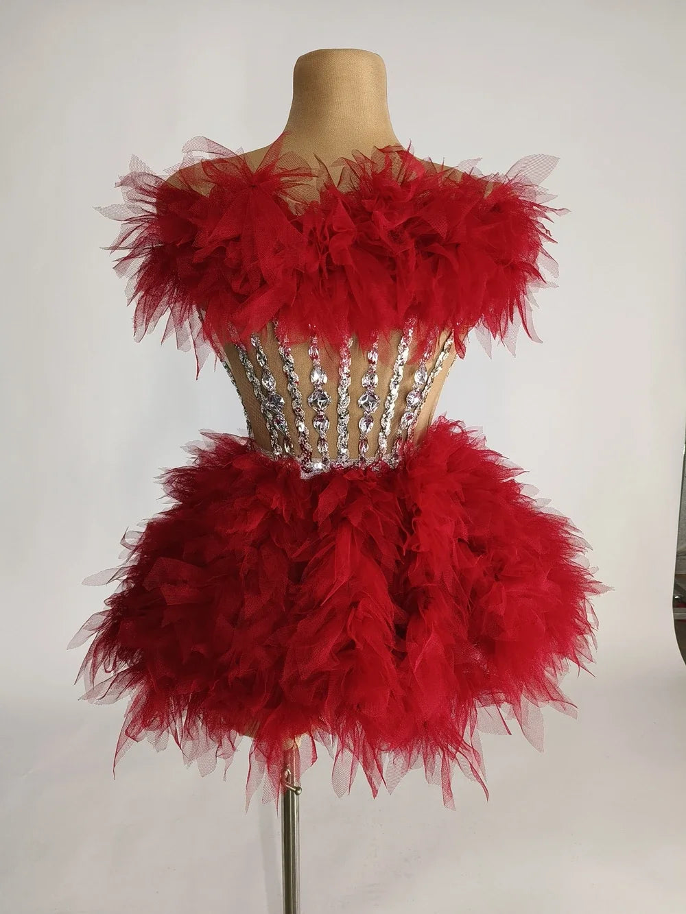 Sparkly Rhinestones Sequins Tube Tutu Mesh Dresses for Women Sexy Birthday Party Prom Evening Dress Photo Shoot Wear