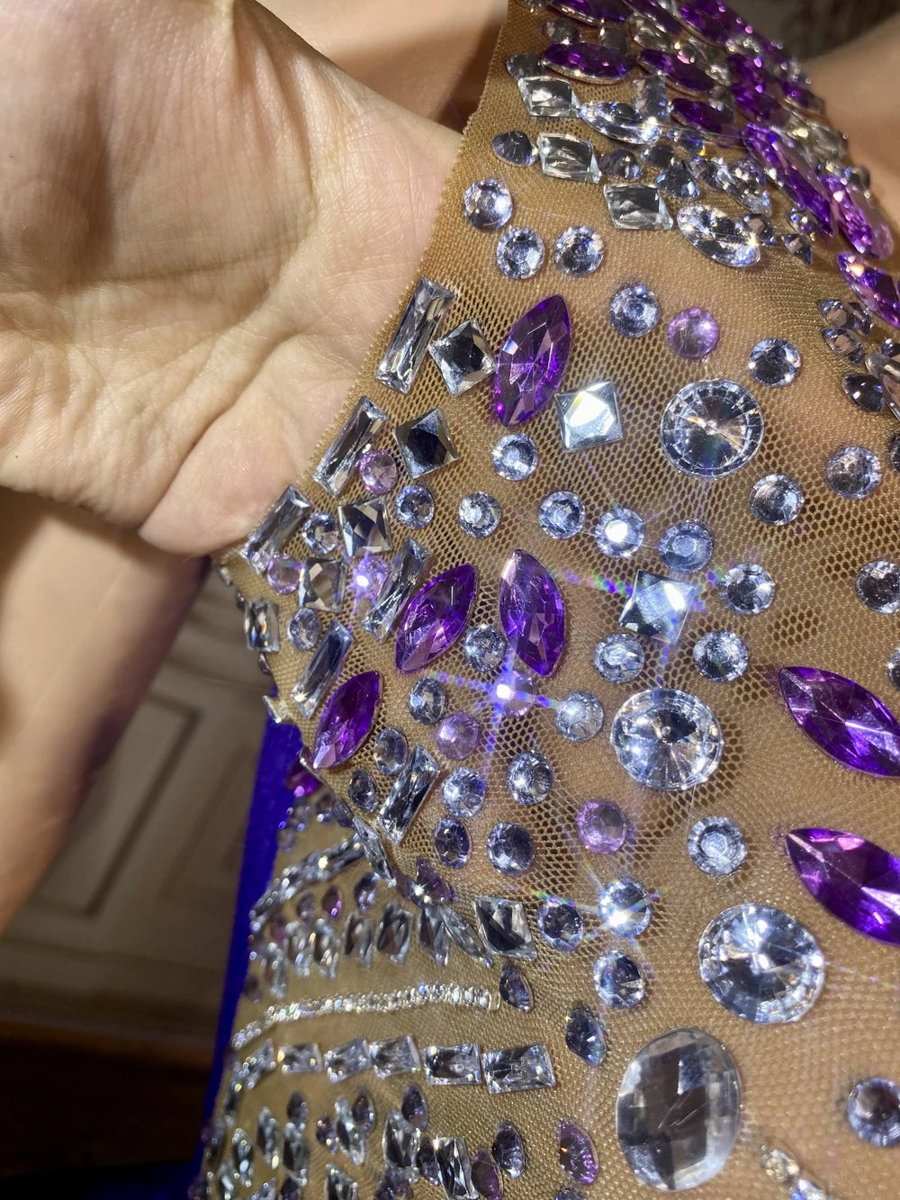 Sparkly Rhinestones Short Mini Dress Sexy Transparent Evening Celebrate Prom Party Birthday Dress Singer Show Dance Stage Wear