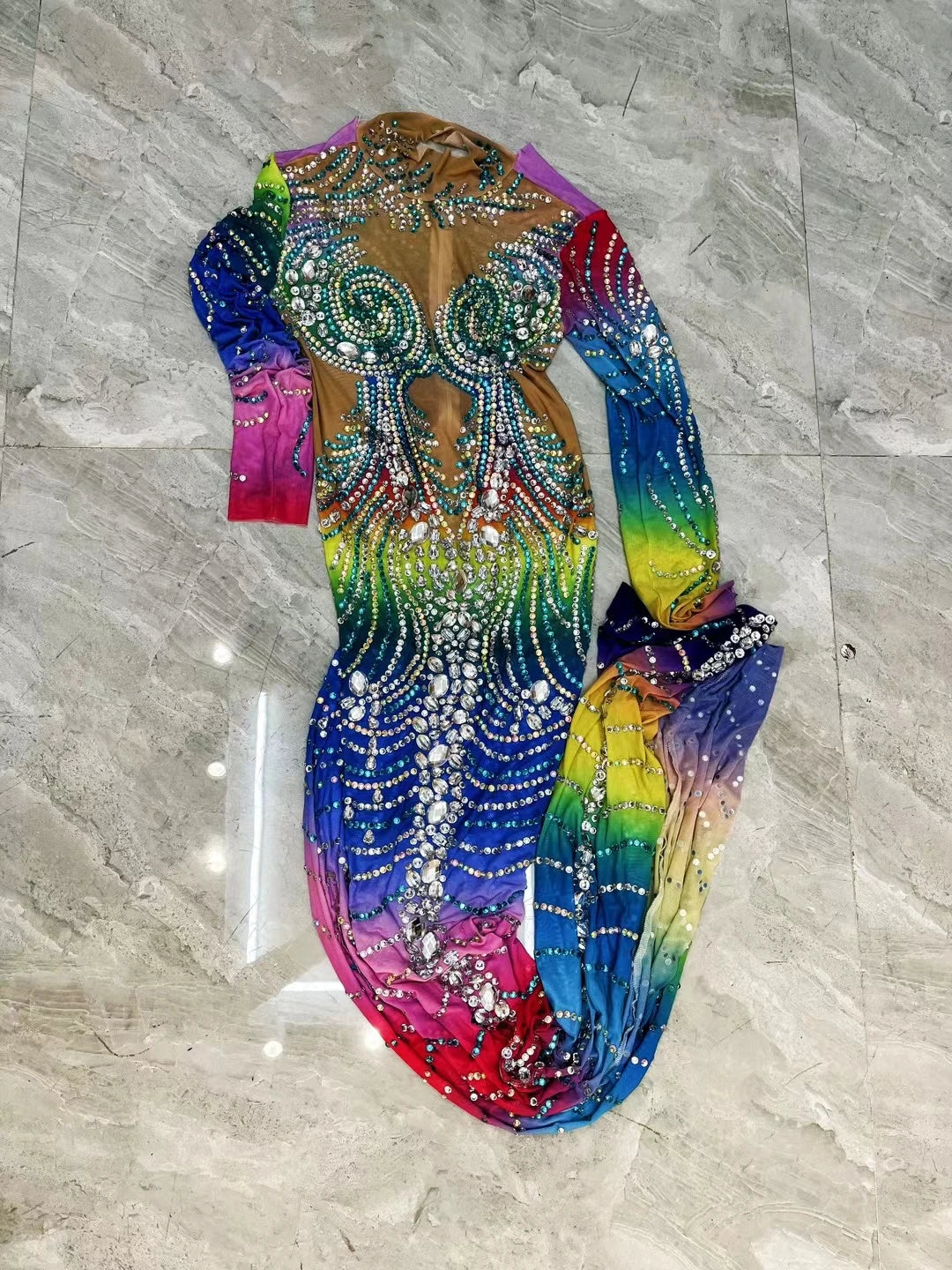 Sparkly See Through African Women Cocktail Dress Colorfol Beads Crystals Floor-Length Prom Dresses Birthday Party Gowns