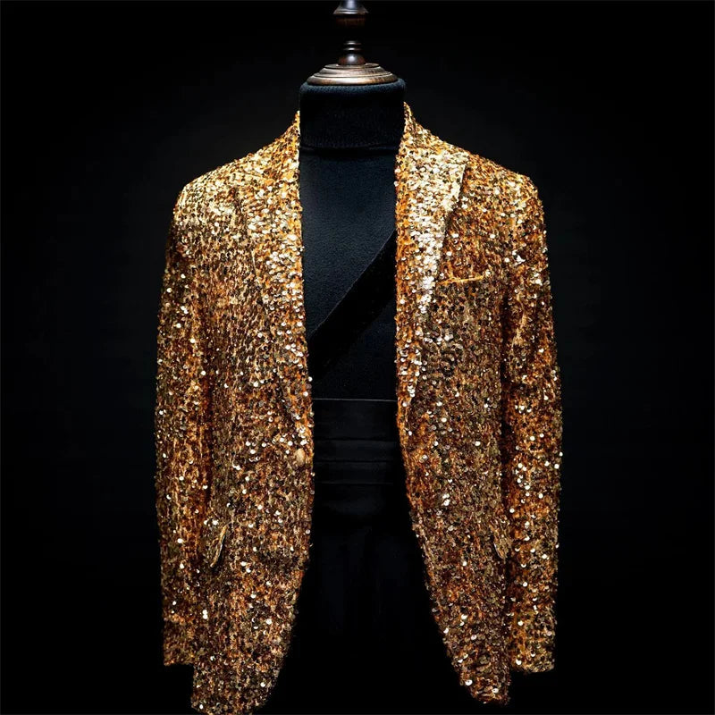 Sparkly Wedding Suits For Men 2 Pieces Blazer Pants Sequins One Button Formal Work Wear Slim Wedding Groom Plus Size Tailored