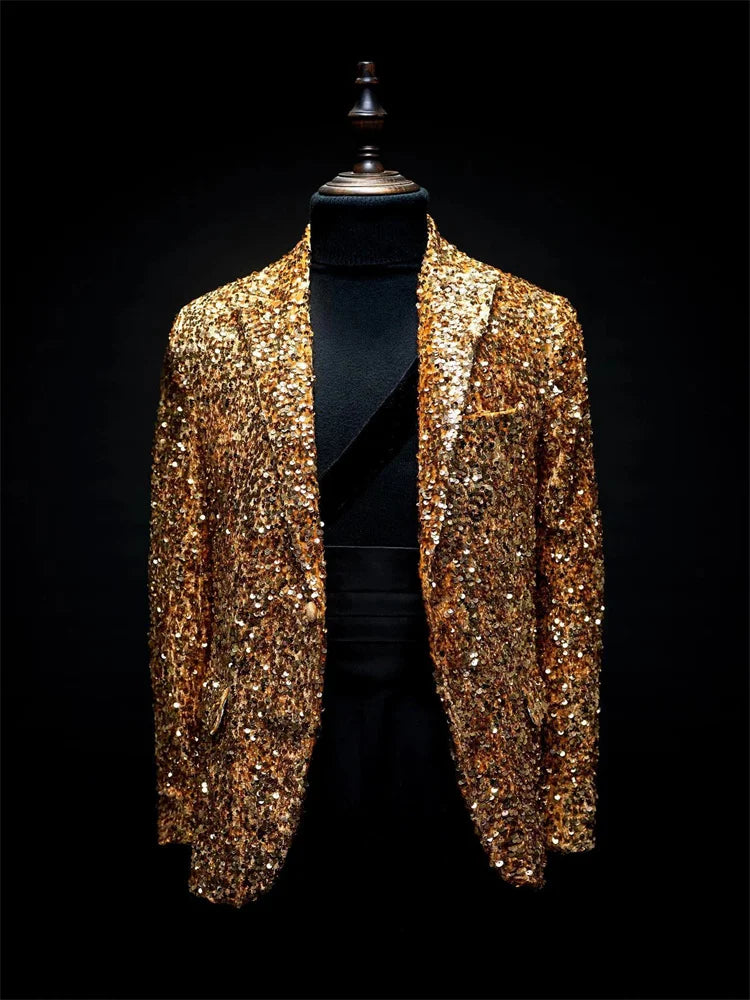 Sparkly Wedding Suits For Men 2 Pieces Blazer Pants Sequins One Button Formal Work Wear Slim Wedding Groom Plus Size Tailored