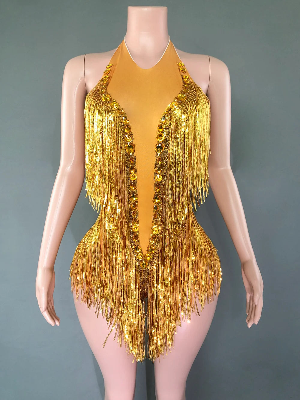Sparkly White Pearls Sequins Fringes Bodysuit Sexy Tassel One-piece Dance Costume Singer Dancer Performance Show Stage Wear