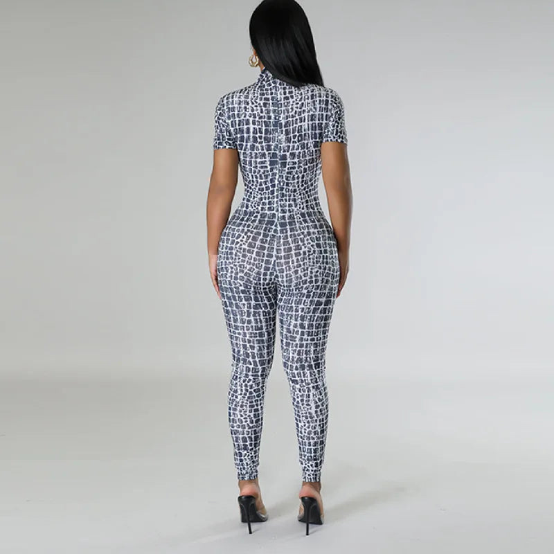 Sexy Print Jumpsuit For Women One Piece Outfits Short Sleeve Night Club Wear Rompers Party Bodycon Jumpsuits Pencil Pants