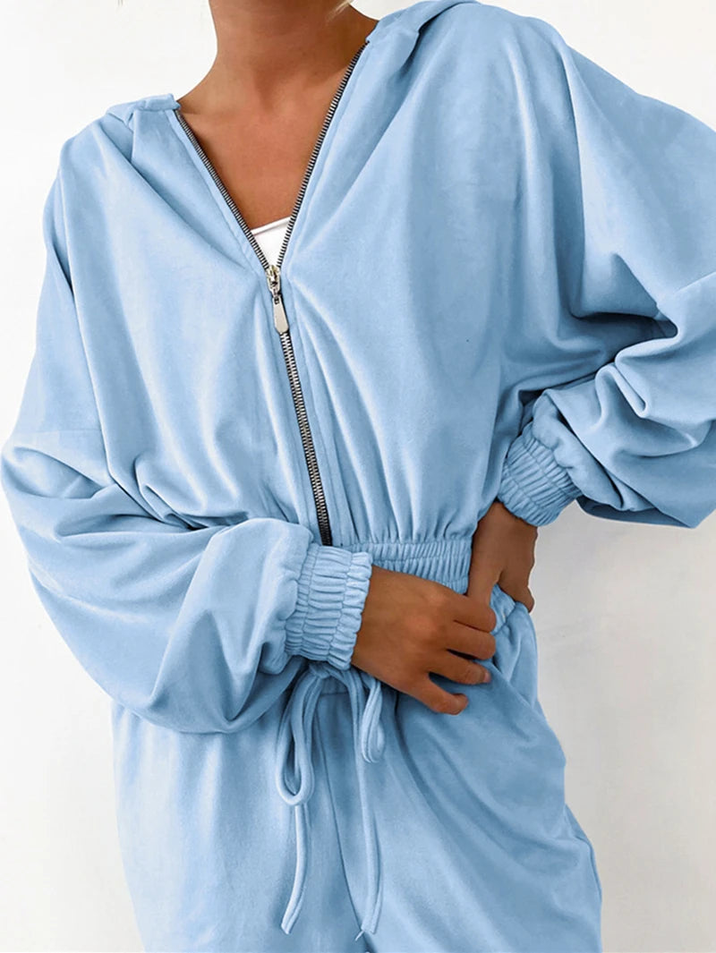 Velvet Tracksuit Women Two 2 Piece Set Outfits Autumn Clothes Zip Hoodies Crop Top and Pants Suit Chic Velour 2-Piece Women Sets