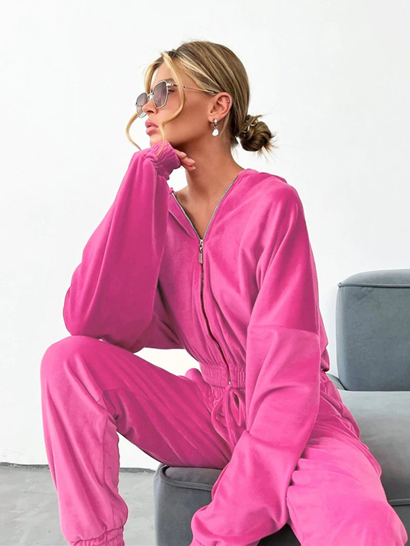 Velvet Tracksuit Women Two 2 Piece Set Outfits Autumn Clothes Zip Hoodies Crop Top and Pants Suit Chic Velour 2-Piece Women Sets