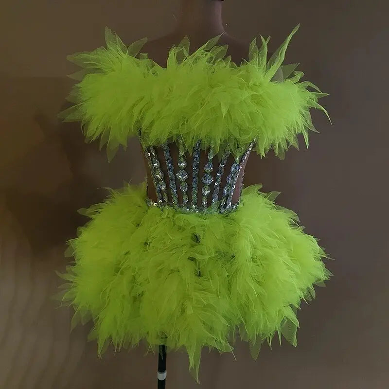 White Color  Sexy Strapless Mini Sheath Two-Pieces Set Birthday Evening Party Dress Bar Nightclub Singer Dancer Stage Wear