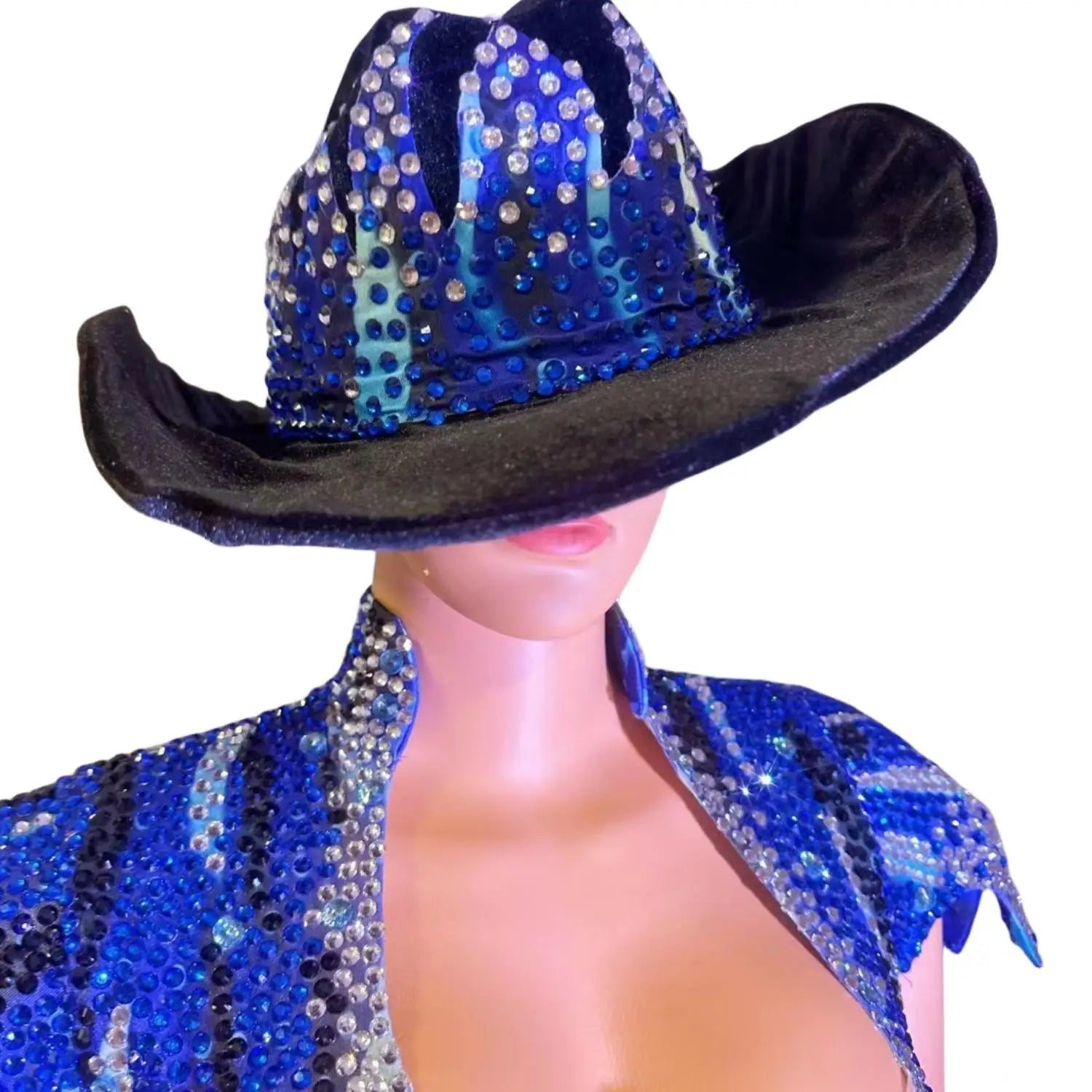 Women All Set Shinning Bodysuits Rhinestone Dance Costume with Hat Party Halloween Party Wear Celebrity Drag Queen Wear
