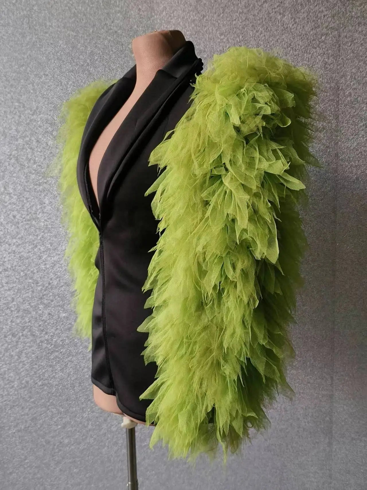 Women Big Green Mesh Sleeves Jacket Sexy Singer Dancer Dress Nightclub Jazz Dance Costume Performance Show Stage Wear