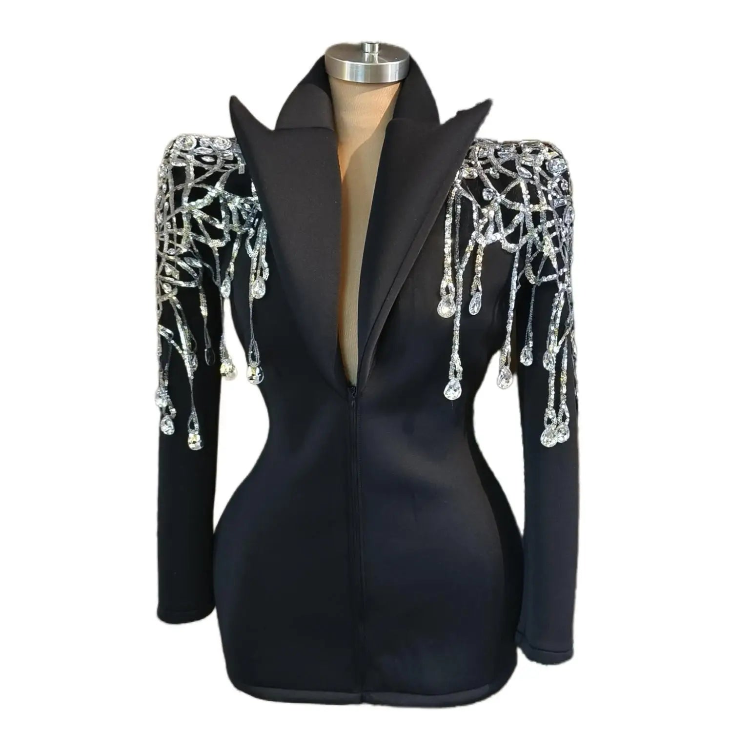 Women Big Green Mesh Sleeves Jacket Sexy Singer Dancer Dress Nightclub Jazz Dance Costume Performance Show Stage Wear