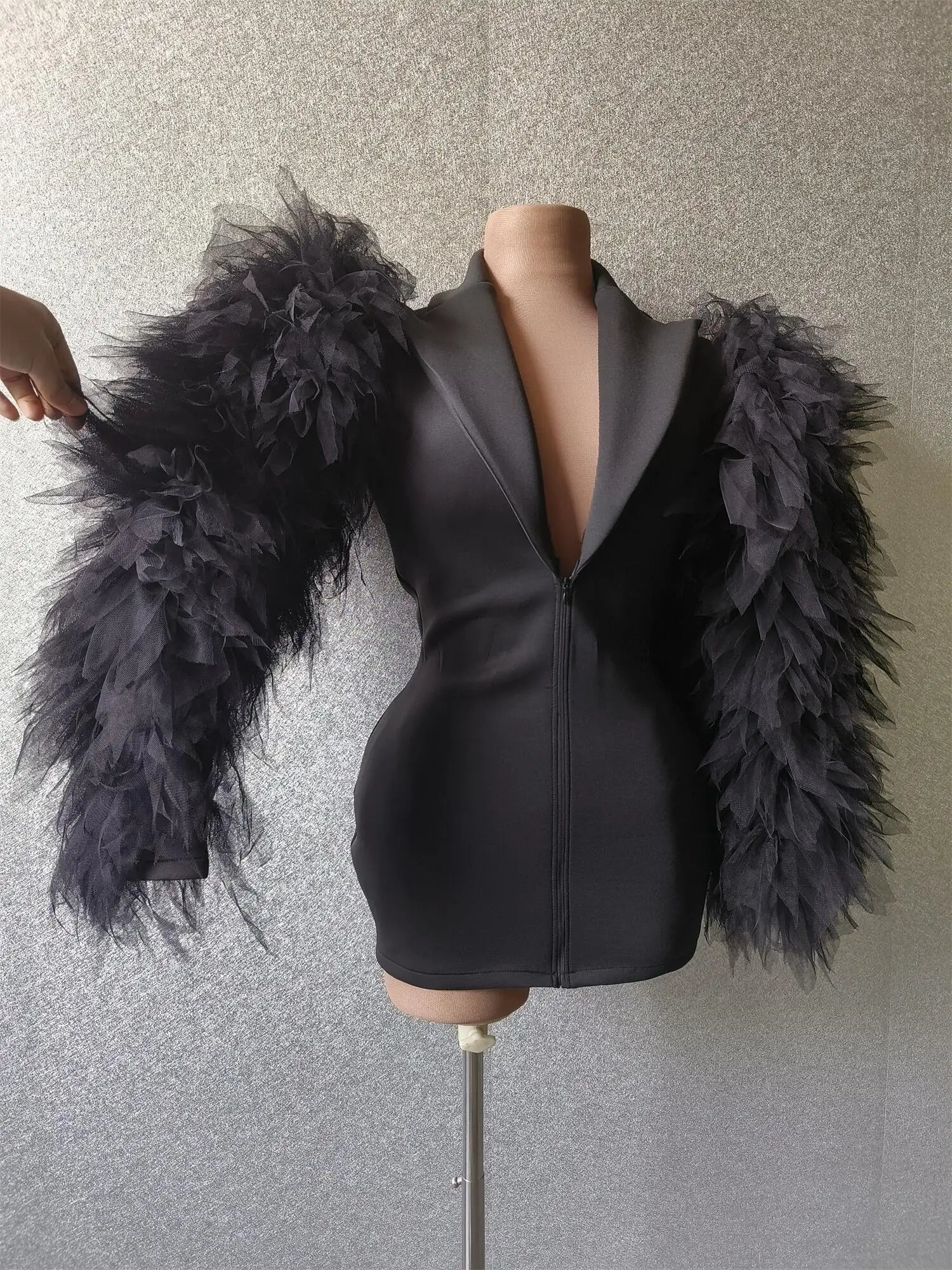 Women Big Green Mesh Sleeves Jacket Sexy Singer Dancer Dress Nightclub Jazz Dance Costume Performance Show Stage Wear
