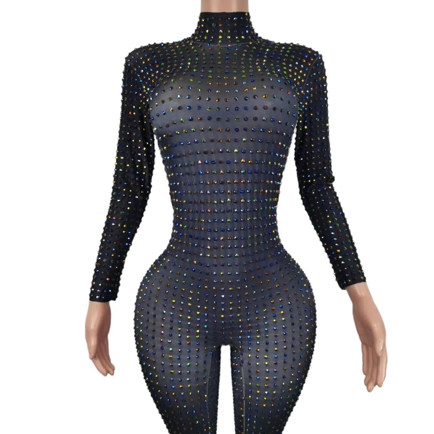Women Full Sparkly Rhinestone Stretch Jumpsuits Crystals Party Birthday Stage Drag Queen Costume Nightclub Outfit Paiduiku