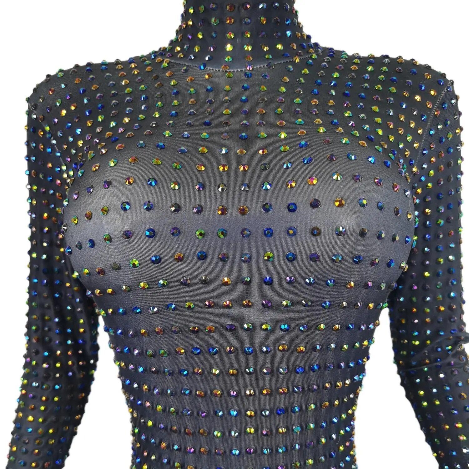 Women Full Sparkly Rhinestone Stretch Jumpsuits Crystals Party Birthday Stage Drag Queen Costume Nightclub Outfit Paiduiku