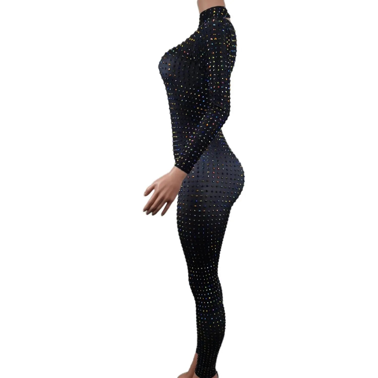 Women Full Sparkly Rhinestone Stretch Jumpsuits Crystals Party Birthday Stage Drag Queen Costume Nightclub Outfit Paiduiku