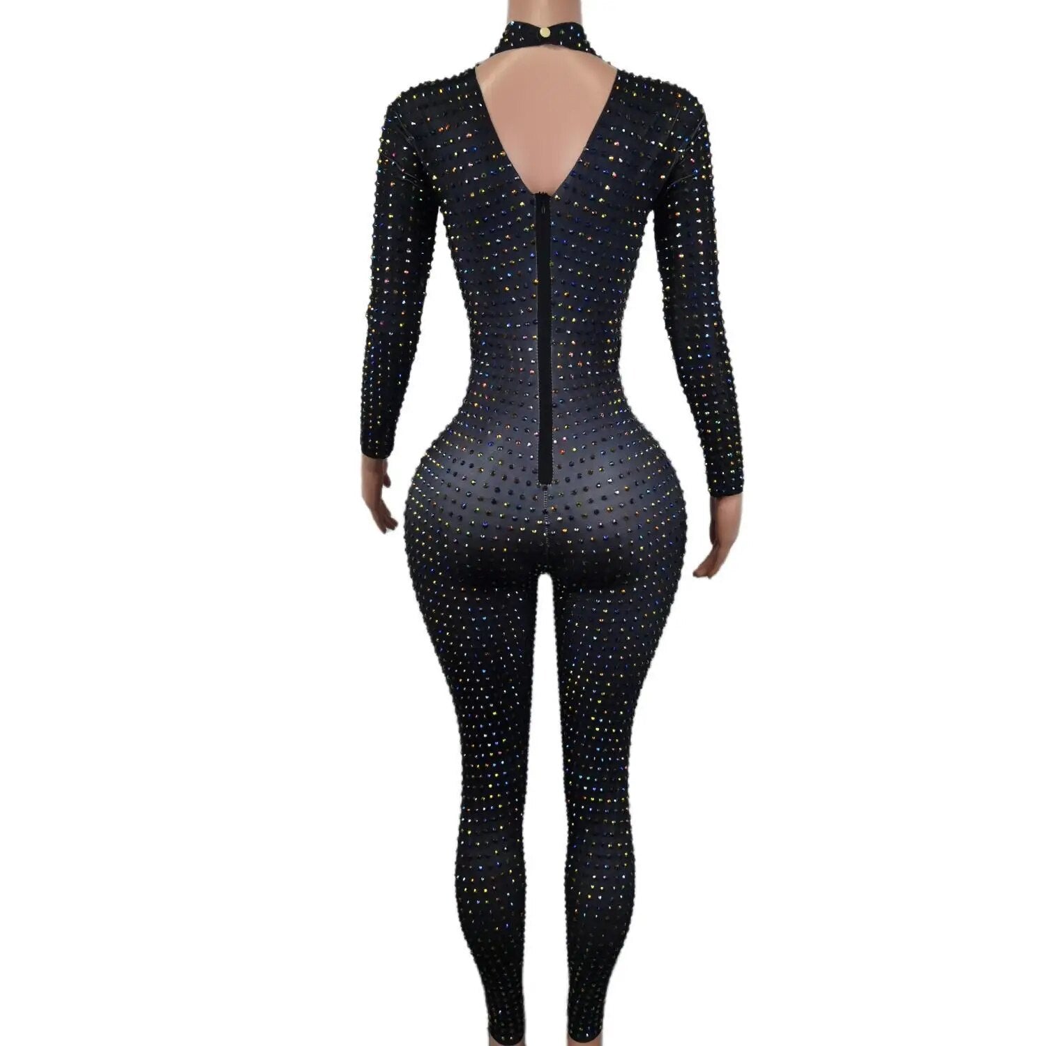 Women Full Sparkly Rhinestone Stretch Jumpsuits Crystals Party Birthday Stage Drag Queen Costume Nightclub Outfit Paiduiku