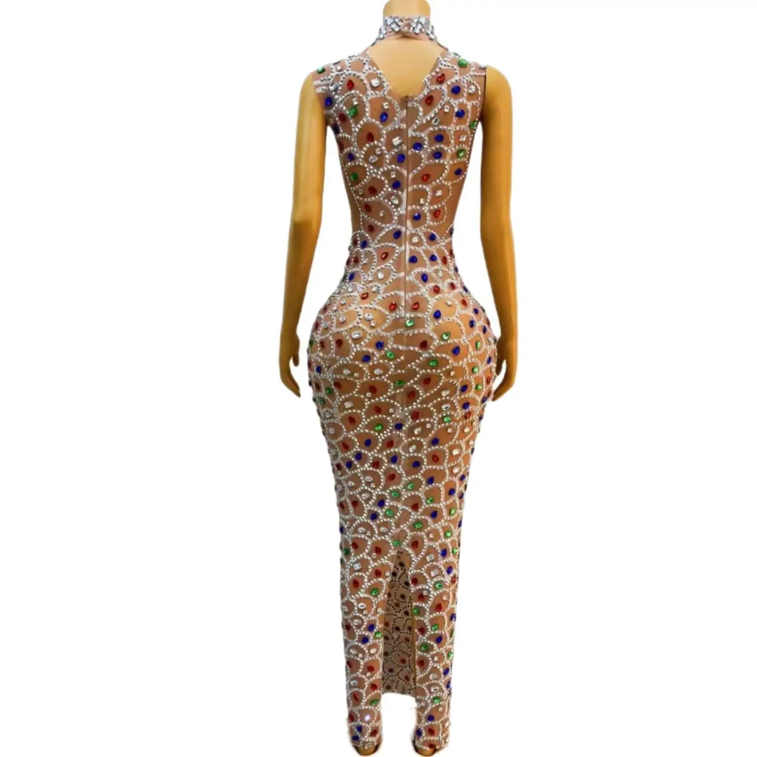 Women Long Prom Dresses Luxury Sparkly Beaded Diamond Sexy Scale Sheer Top Black Girl Red Velvet Prom Gala Gowns