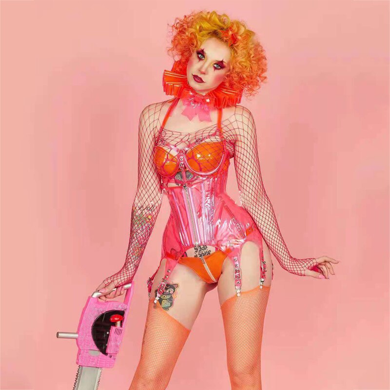 Women Sexy Nightclub Ds Gogo Performance Stage Clothes Clown Bikini Bodysuit Party Rave Outfits Festival Cosplay Wear 