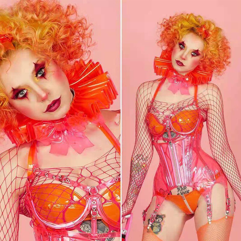 Women Sexy Nightclub Ds Gogo Performance Stage Clothes Clown Bikini Bodysuit Party Rave Outfits Festival Cosplay Wear 