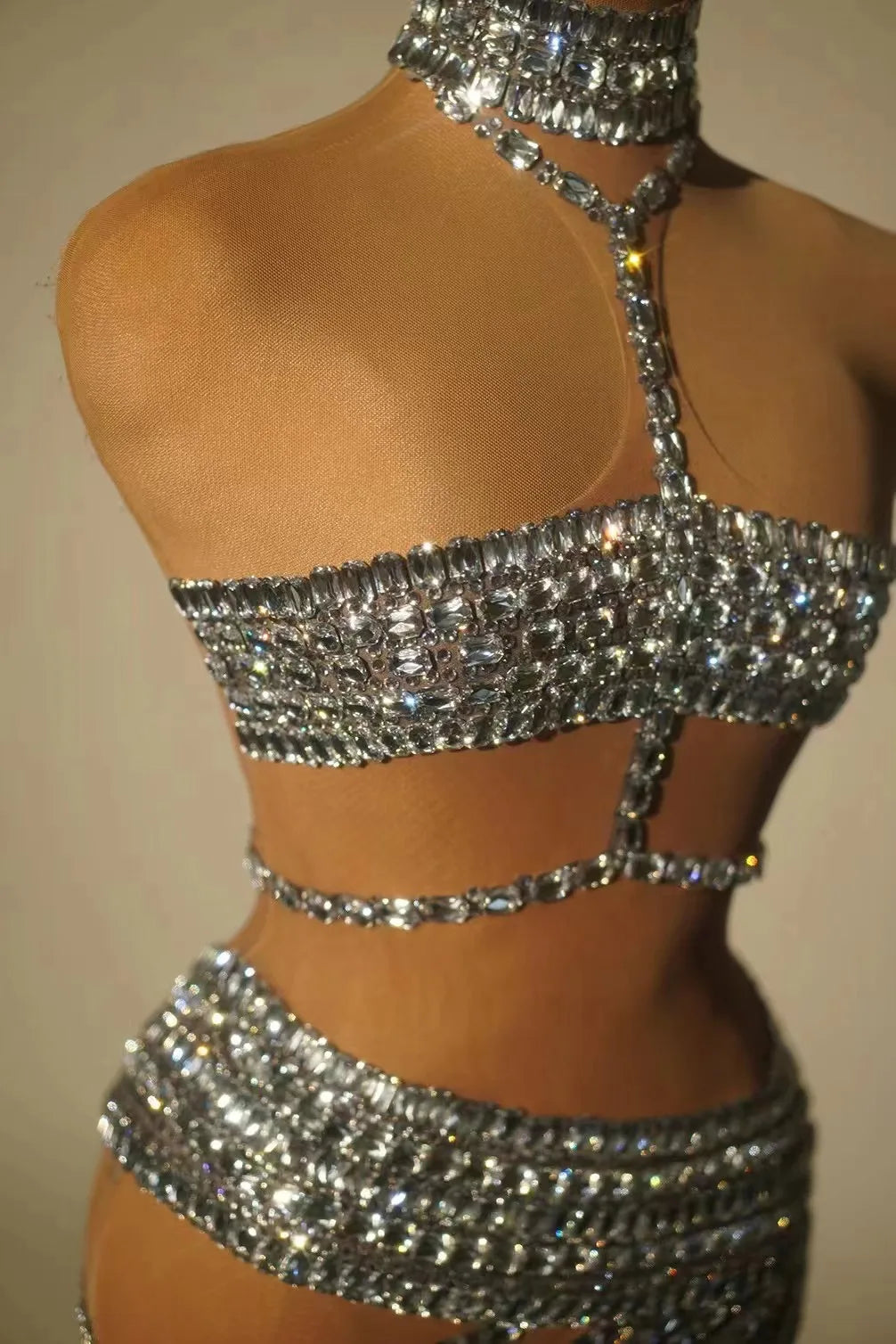 Women Sexy Sparkly Rhinestones Short  Mesh Dress Celebrate Prom Gown Birthday Party Dress Performance Stage Wear