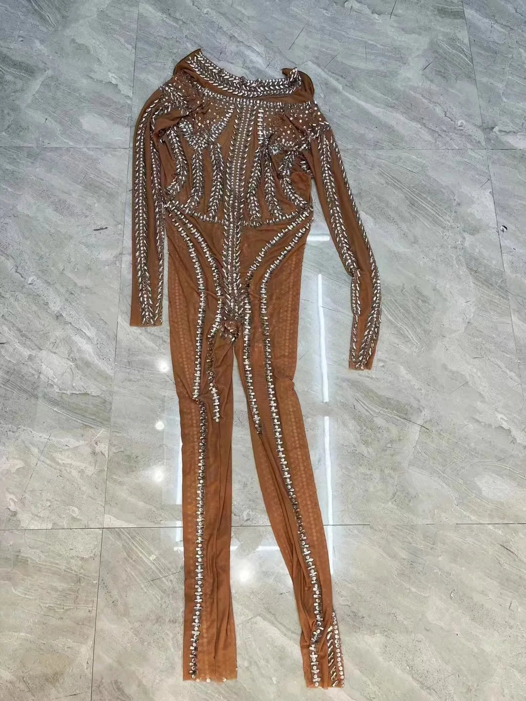 Women Sexy Stage Silver Rhinestones Transparent Jumpsuit Birthday Celebrate Dance Outfit Prom Female Singer Photo Shoot Costume