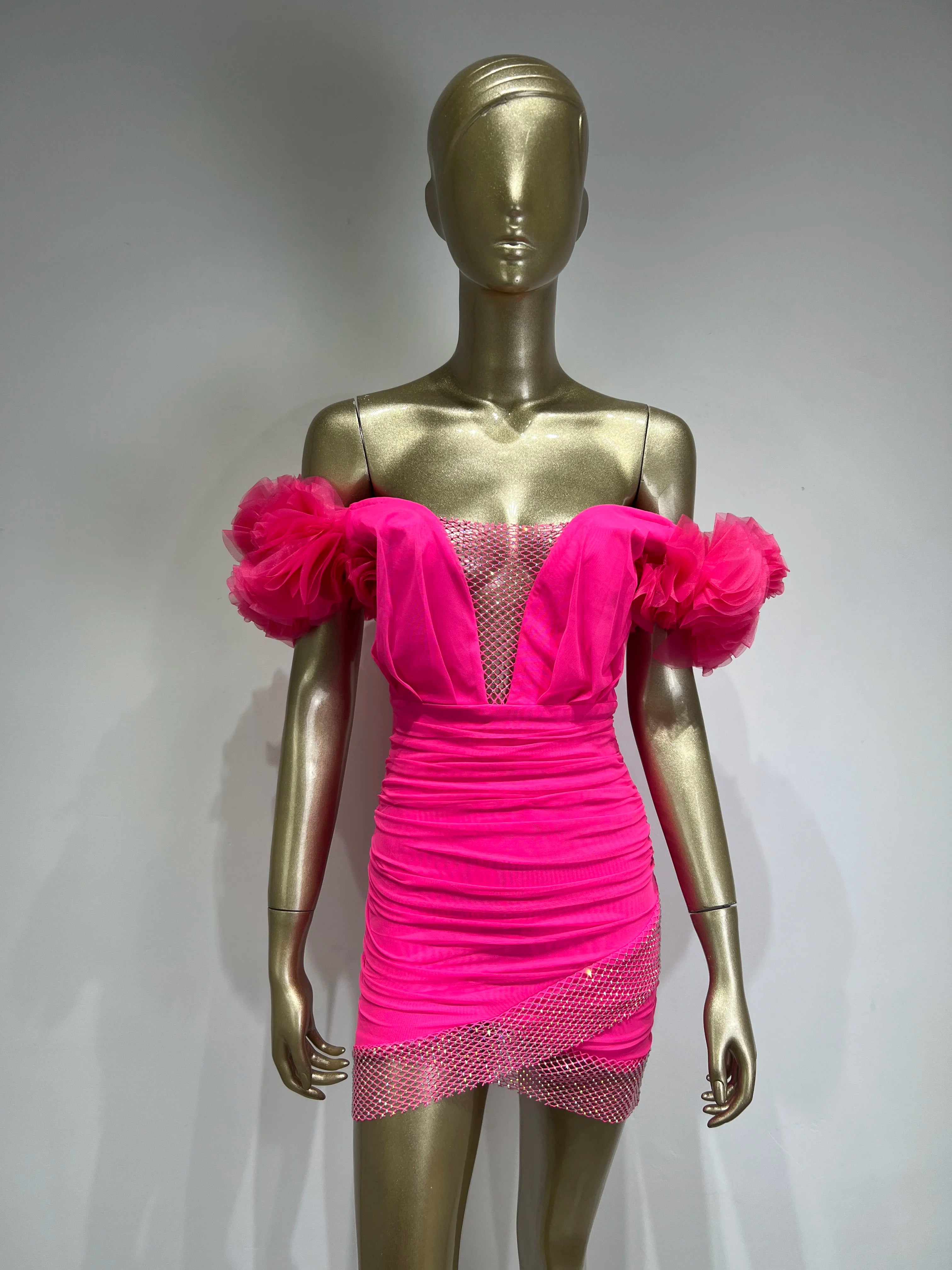 Women Spring Sexy Off Shoulder Ruffles Mesh Crystal Diamonds Black Mini Bodycon Bandage Dress Elegant Evening Party Dress