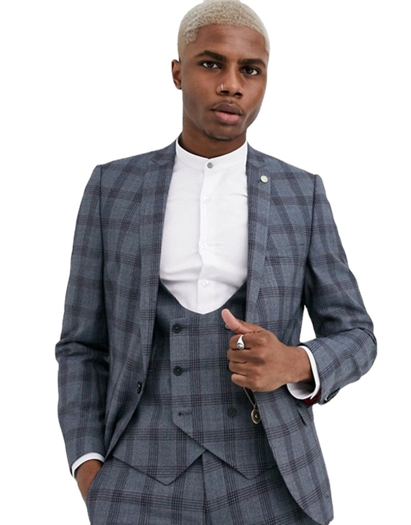 Costume Homme 3 Pieces Plaid British Style Single Breasted Slim Fit Formal Business Wedding GroomCausal Prom Tailored